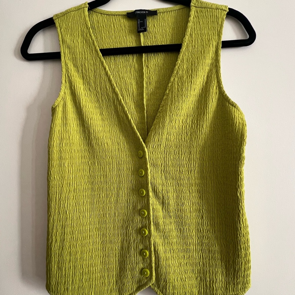 Forever 21 Lime Green Textured Button-Up Top